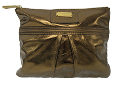 Zip Clutch, Leather, Gold, DB, 2